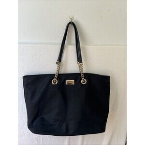 Calvin Klein Medium Navy Blue Nylon Tote w/gold Tone Chain And Leather Handles